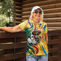 Personalized Mexico Football Victoria Sugar Skull Women Polo Shirt Dia De Los Muertos Cultural Art Sunburst