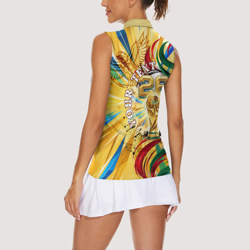 Personalized Mexico Football Victoria Sugar Skull Women Sleeveless Polo Shirt Dia De Los Muertos Cultural Art Sunburst