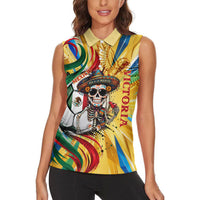 Personalized Mexico Football Victoria Sugar Skull Women Sleeveless Polo Shirt Dia De Los Muertos Cultural Art Sunburst