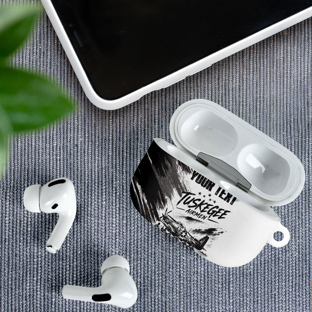 Personalized Tuskegee Airmen AirPods Case Black And White Grunge WWII Aviation Art