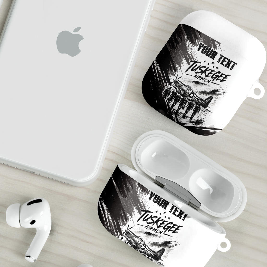 Personalized Tuskegee Airmen AirPods Case Black And White Grunge WWII Aviation Art