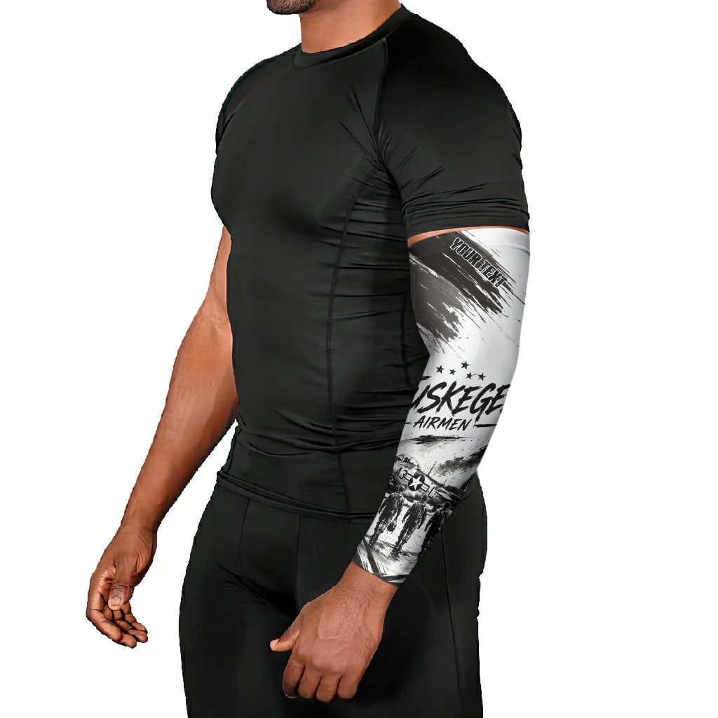Personalized Tuskegee Airmen Arm Sleeves Black And White Grunge WWII Aviation Art