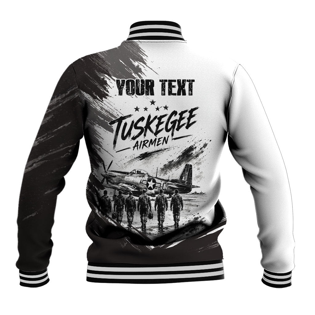Personalized Tuskegee Airmen Baseball Jacket Black And White Grunge WWII Aviation Art
