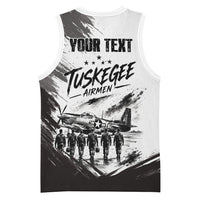 Personalized Tuskegee Airmen Basketball Jersey Black And White Grunge WWII Aviation Art