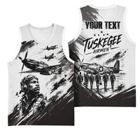 Personalized Tuskegee Airmen Basketball Jersey Black And White Grunge WWII Aviation Art