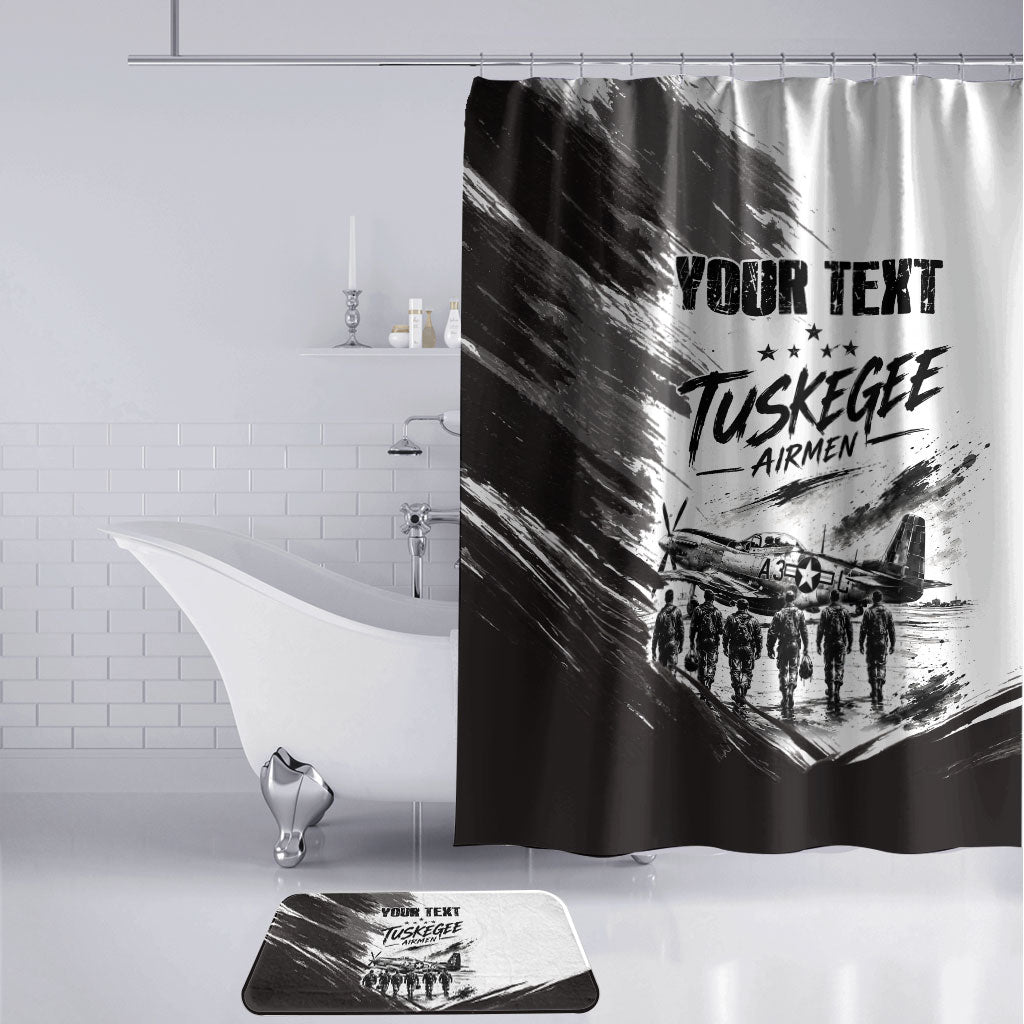 Personalized Tuskegee Airmen Bathroom Set Black And White Grunge WWII Aviation Art