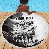 Personalized Tuskegee Airmen Beach Blanket Black And White Grunge WWII Aviation Art
