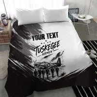 Personalized Tuskegee Airmen Bedding Set Black And White Grunge WWII Aviation Art