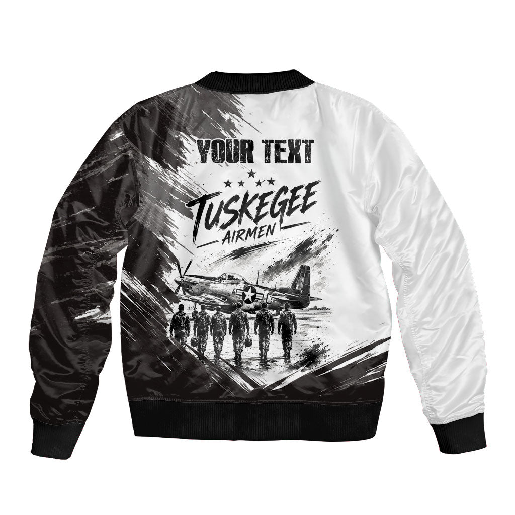 Personalized Tuskegee Airmen Bomber Jacket Black And White Grunge WWII Aviation Art