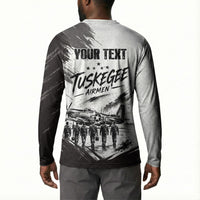 Personalized Tuskegee Airmen Button Sweatshirt Black And White Grunge WWII Aviation Art