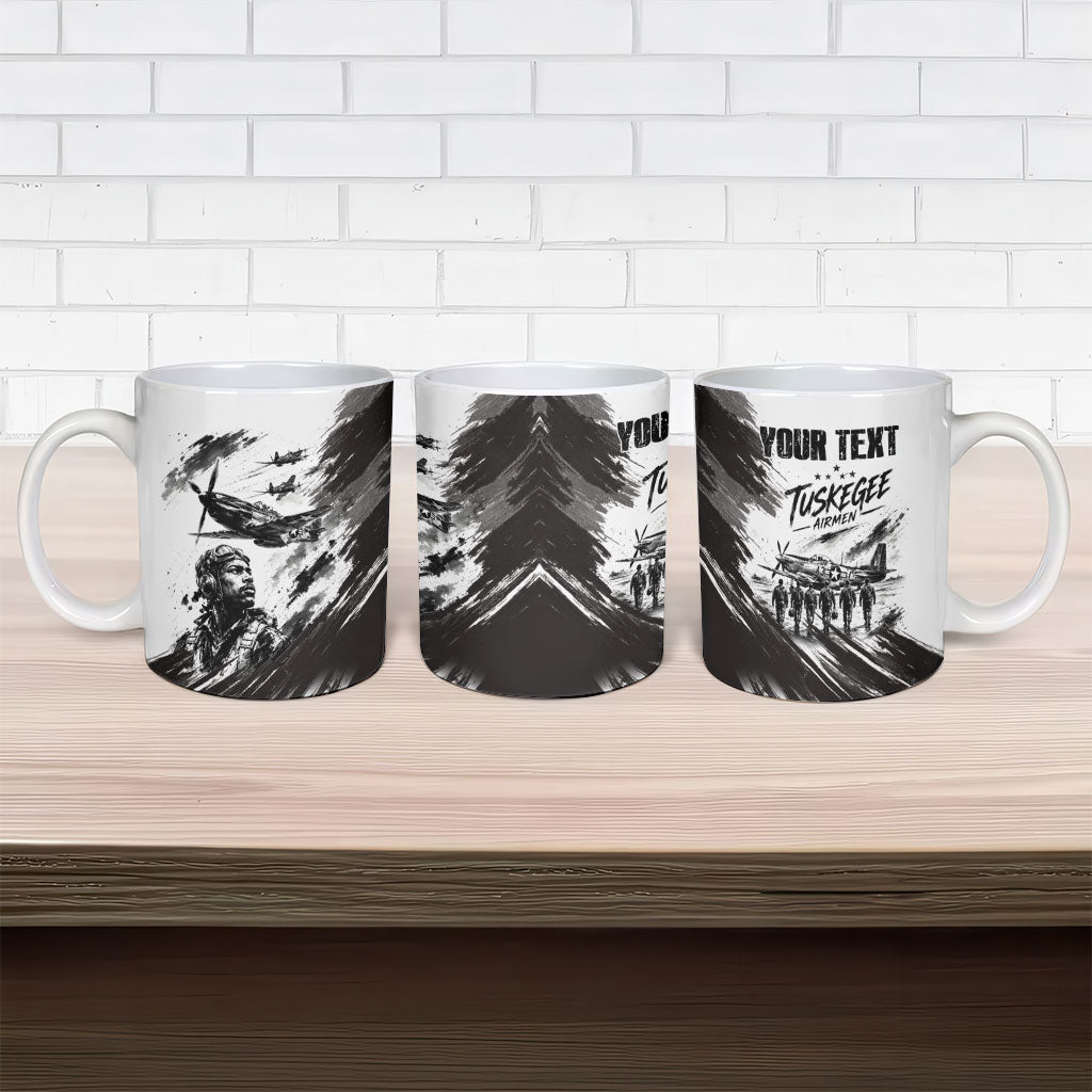 Personalized Tuskegee Airmen Ceramic Mug Black And White Grunge WWII Aviation Art