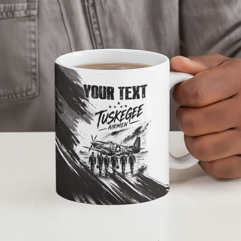 Personalized Tuskegee Airmen Ceramic Mug Black And White Grunge WWII Aviation Art