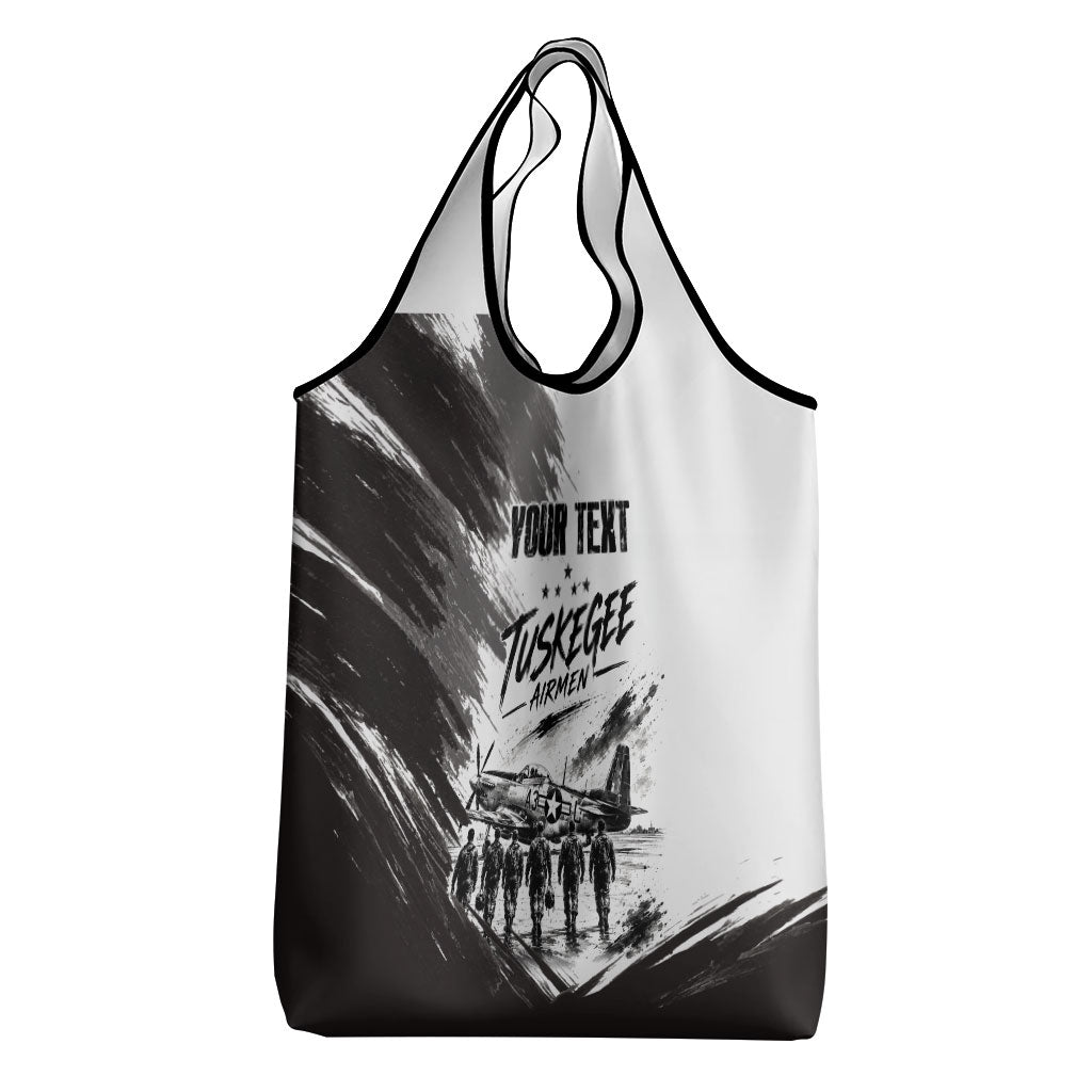 Personalized Tuskegee Airmen Grocery Bag Black And White Grunge WWII Aviation Art