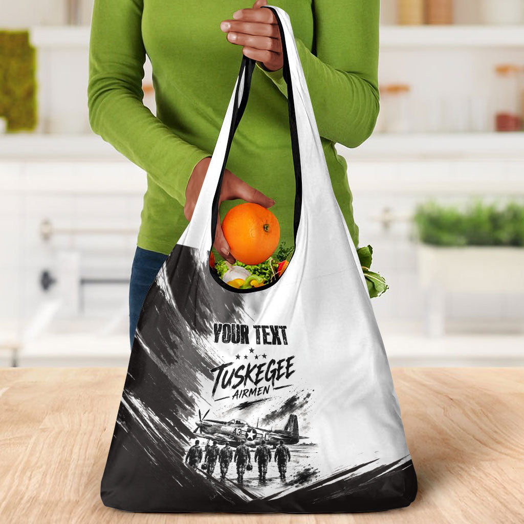 Personalized Tuskegee Airmen Grocery Bag Black And White Grunge WWII Aviation Art