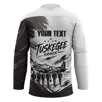 Personalized Tuskegee Airmen Hockey Jersey Black And White Grunge WWII Aviation Art