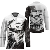 Personalized Tuskegee Airmen Hockey Jersey Black And White Grunge WWII Aviation Art
