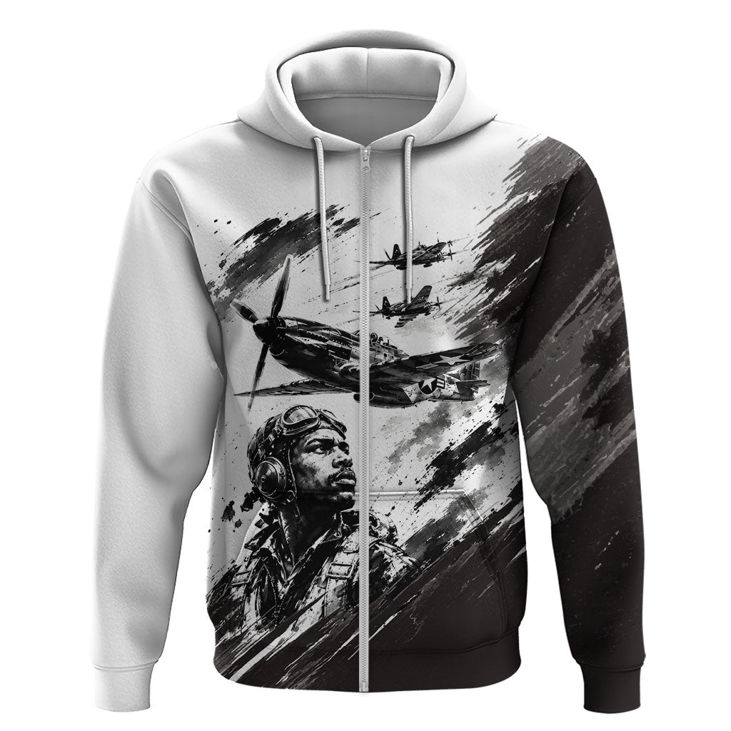 Personalized Tuskegee Airmen Hoodie Black And White Grunge WWII Aviation Art