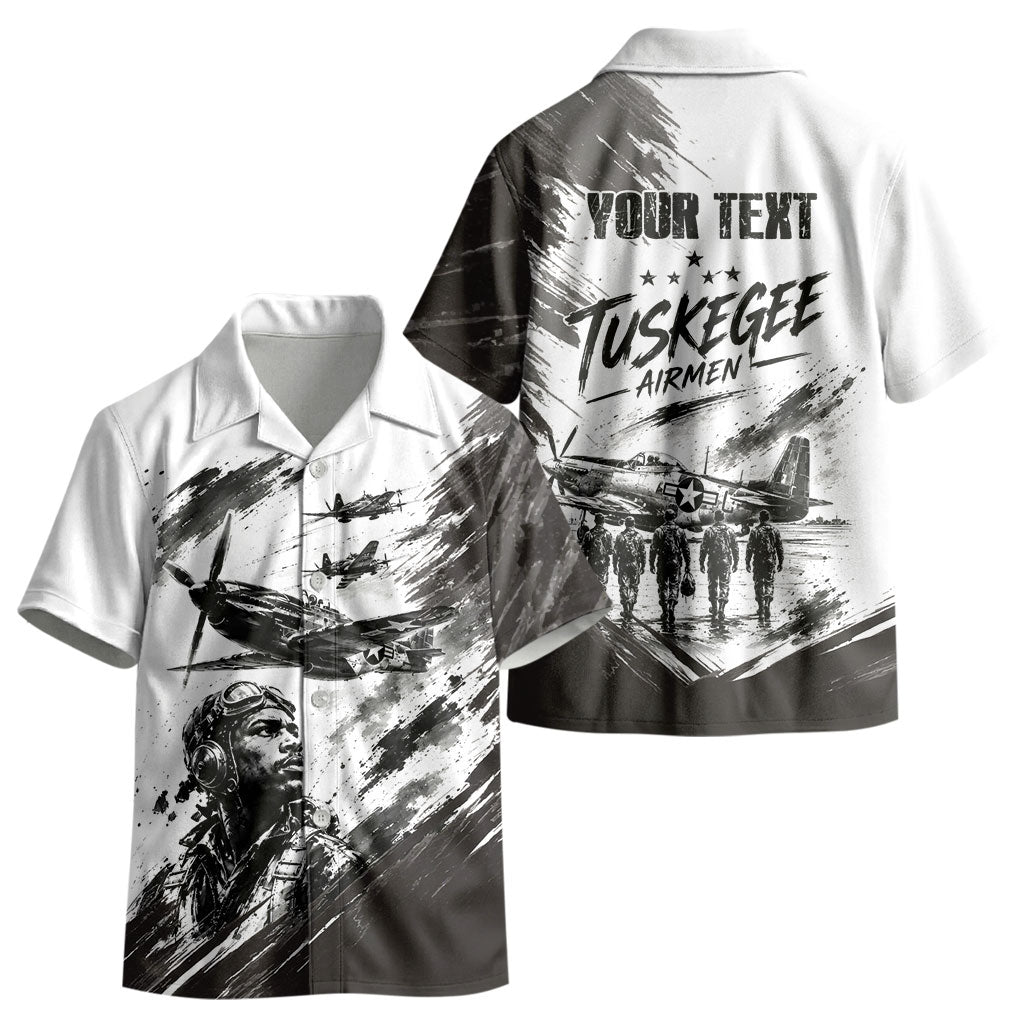 Personalized Tuskegee Airmen Kid Hawaiian Shirt Black And White Grunge WWII Aviation Art