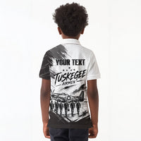 Personalized Tuskegee Airmen Kid Polo Shirt Black And White Grunge WWII Aviation Art