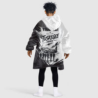 Personalized Tuskegee Airmen Kid Wearable Blanket Hoodie Black And White Grunge WWII Aviation Art