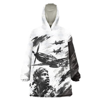 Personalized Tuskegee Airmen Kid Wearable Blanket Hoodie Black And White Grunge WWII Aviation Art