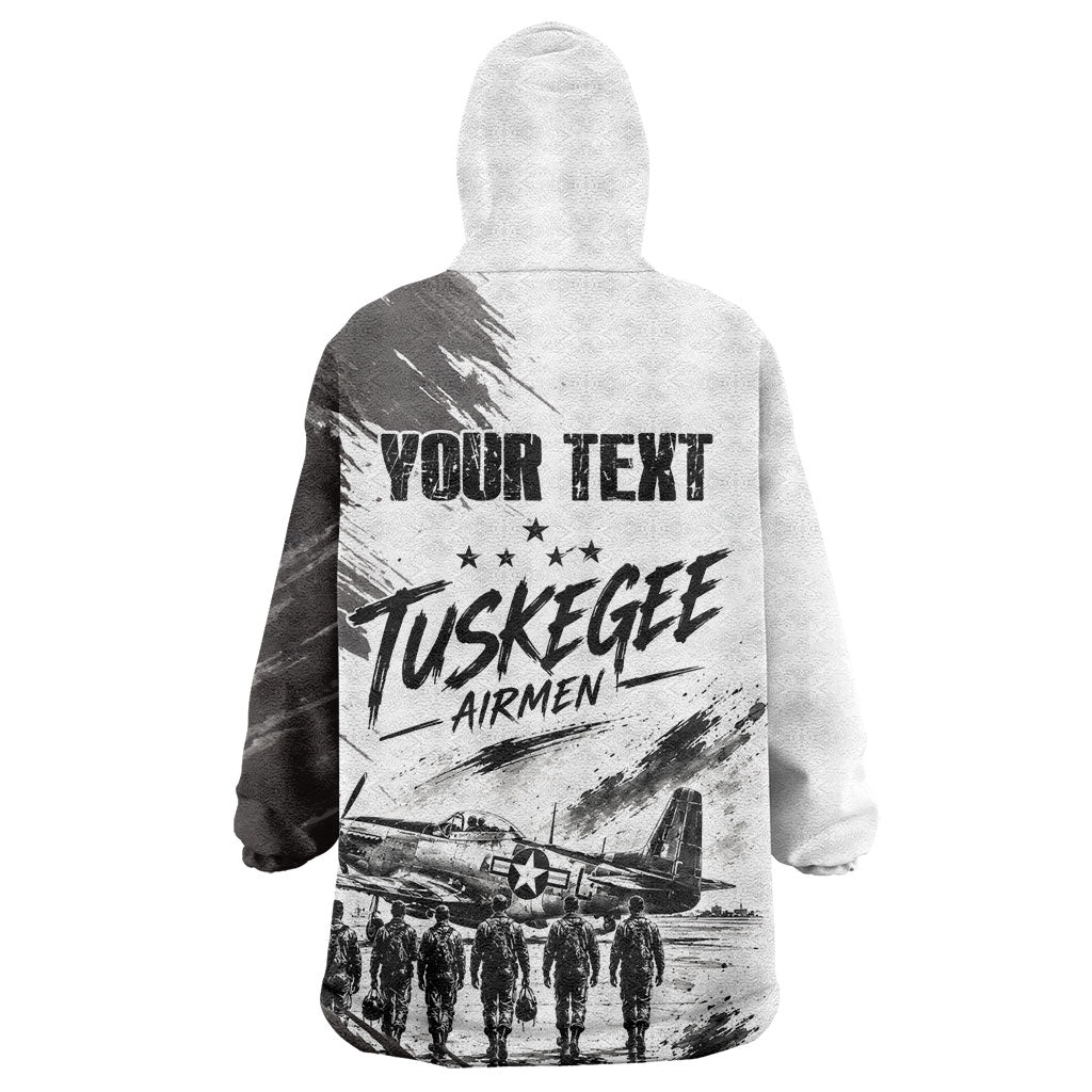 Personalized Tuskegee Airmen Kid Wearable Blanket Hoodie Black And White Grunge WWII Aviation Art