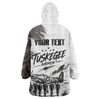 Personalized Tuskegee Airmen Kid Wearable Blanket Hoodie Black And White Grunge WWII Aviation Art