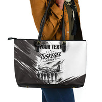 Personalized Tuskegee Airmen Leather Tote Bag Black And White Grunge WWII Aviation Art