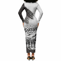Personalized Tuskegee Airmen Long Sleeve Bodycon Dress Black And White Grunge WWII Aviation Art