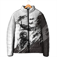 Personalized Tuskegee Airmen Padded Jacket Black And White Grunge WWII Aviation Art