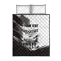 Personalized Tuskegee Airmen Quilt Bed Set Black And White Grunge WWII Aviation Art