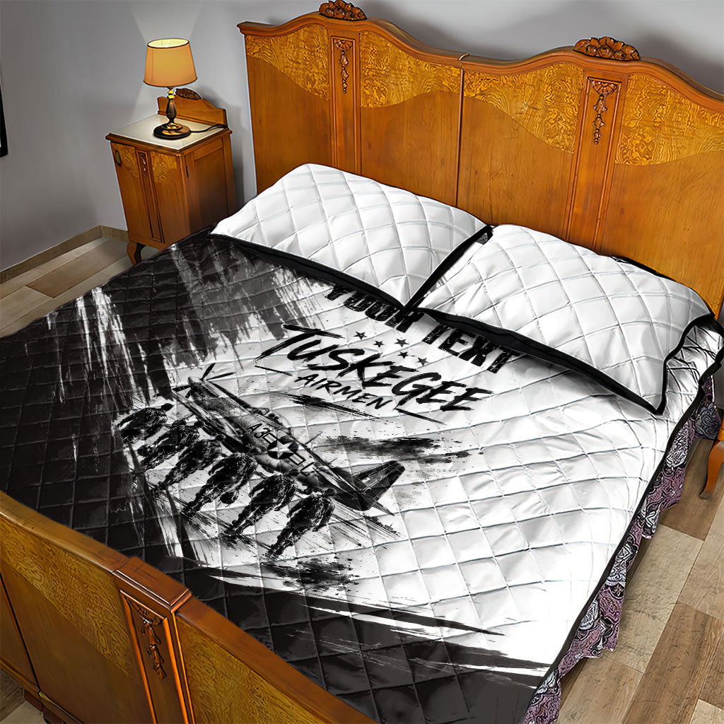 Personalized Tuskegee Airmen Quilt Bed Set Black And White Grunge WWII Aviation Art