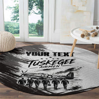 Personalized Tuskegee Airmen Round Carpet Black And White Grunge WWII Aviation Art