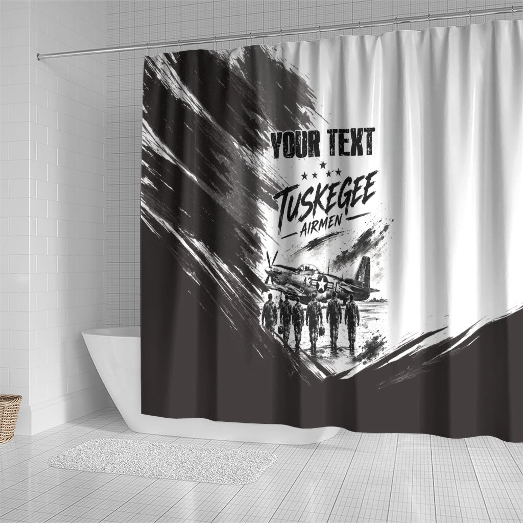 Personalized Tuskegee Airmen Shower Curtain Black And White Grunge WWII Aviation Art