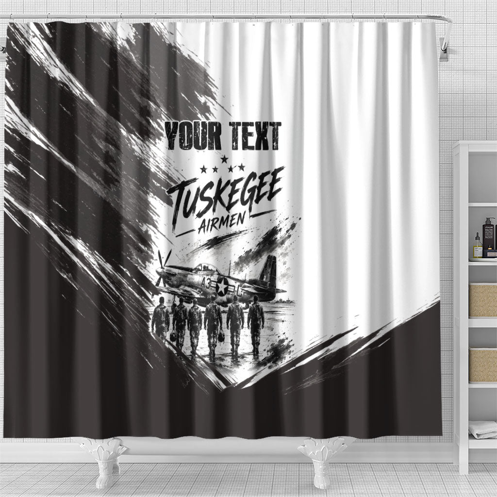 Personalized Tuskegee Airmen Shower Curtain Black And White Grunge WWII Aviation Art