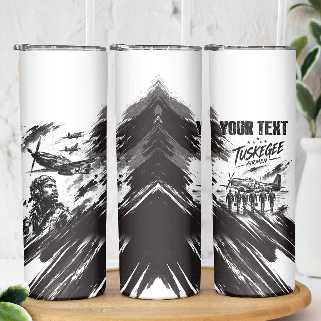 Personalized Tuskegee Airmen Skinny Tumbler Black And White Grunge WWII Aviation Art