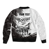 Personalized Tuskegee Airmen Sleeve Zip Bomber Jacket Black And White Grunge WWII Aviation Art