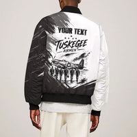 Personalized Tuskegee Airmen Sleeve Zip Bomber Jacket Black And White Grunge WWII Aviation Art