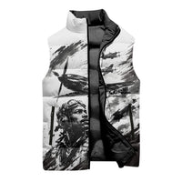 Personalized Tuskegee Airmen Sleeveless Puffer Jacket Black And White Grunge WWII Aviation Art