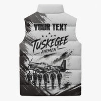 Personalized Tuskegee Airmen Sleeveless Puffer Jacket Black And White Grunge WWII Aviation Art