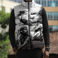 Personalized Tuskegee Airmen Sleeveless Puffer Jacket Black And White Grunge WWII Aviation Art