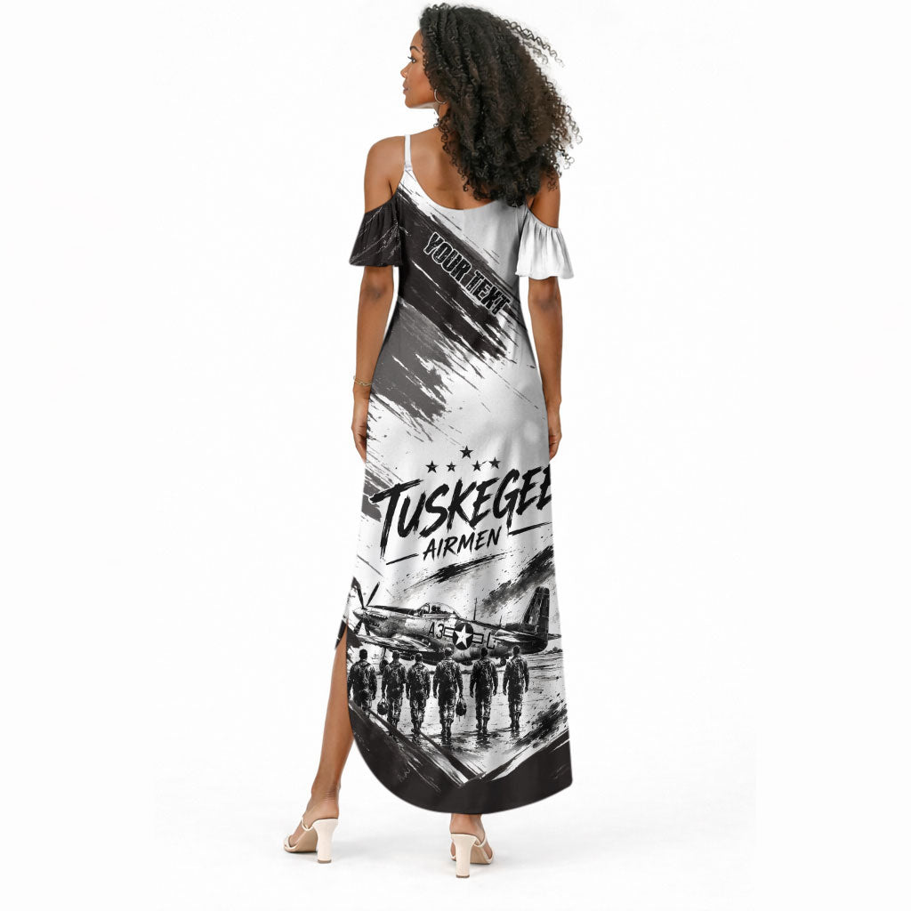 Personalized Tuskegee Airmen Summer Maxi Dress Black And White Grunge WWII Aviation Art