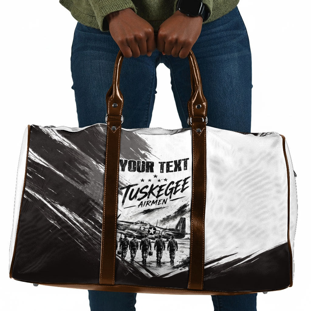 Personalized Tuskegee Airmen Travel Bag Black And White Grunge WWII Aviation Art
