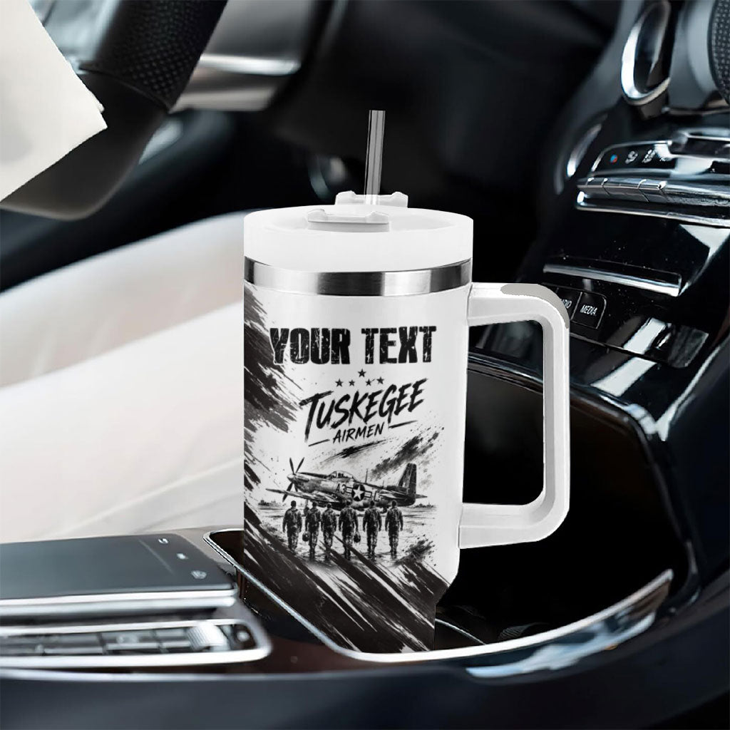 Personalized Tuskegee Airmen Tumbler With Handle Black And White Grunge WWII Aviation Art