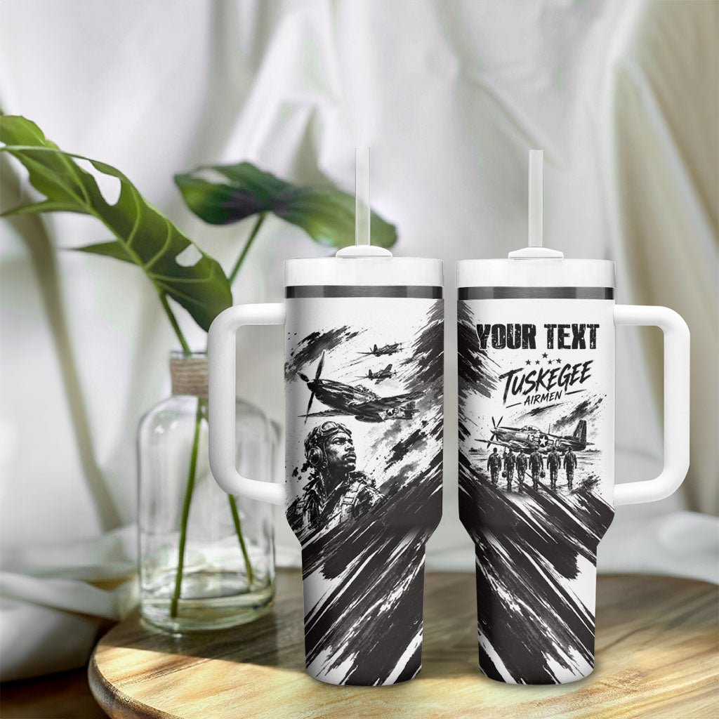Personalized Tuskegee Airmen Tumbler With Handle Black And White Grunge WWII Aviation Art