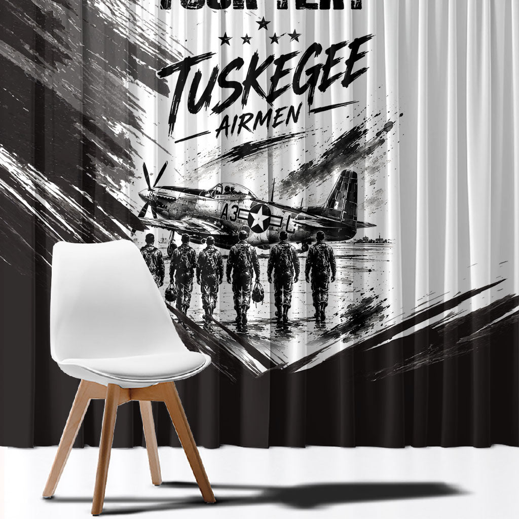 Personalized Tuskegee Airmen Window Curtain Black And White Grunge WWII Aviation Art