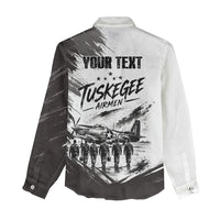 Personalized Tuskegee Airmen Women Casual Shirt Black And White Grunge WWII Aviation Art