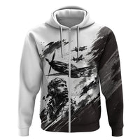 Personalized Tuskegee Airmen Zip Hoodie Black And White Grunge WWII Aviation Art