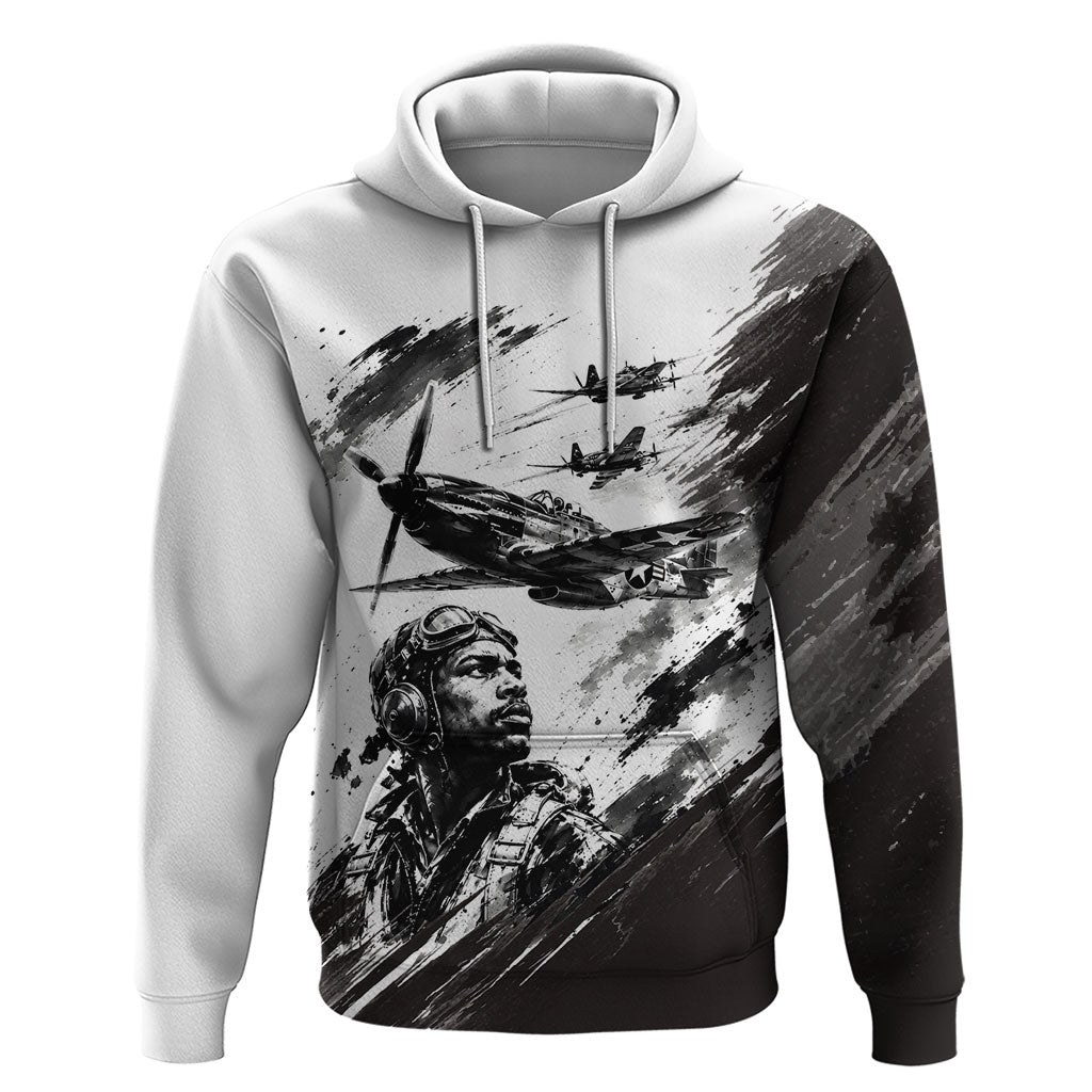 Personalized Tuskegee Airmen Zip Hoodie Black And White Grunge WWII Aviation Art