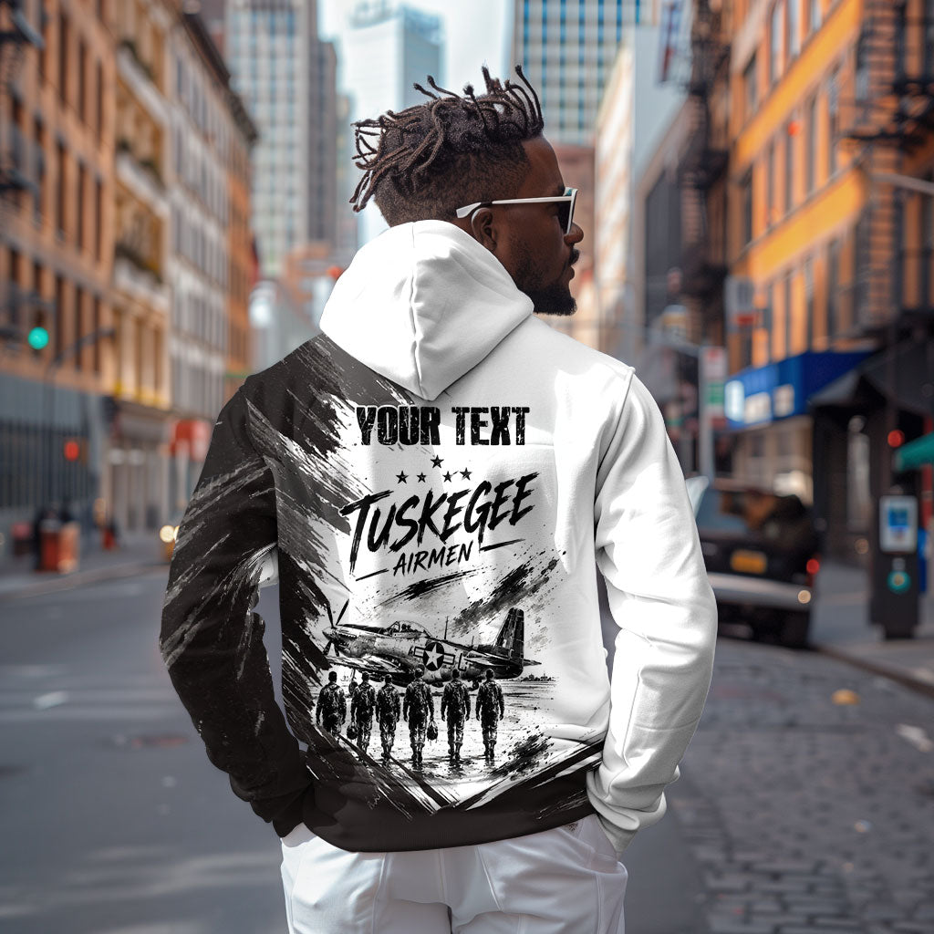 Personalized Tuskegee Airmen Zip Hoodie Black And White Grunge WWII Aviation Art